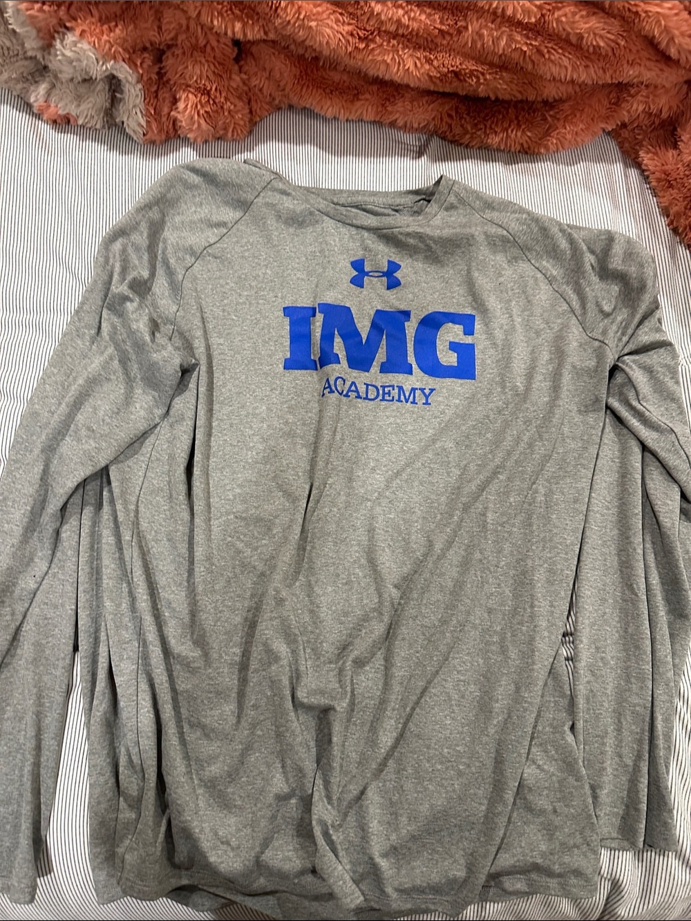 Under Armour Gray Long-Sleeve IMG Academy Performance Tee with Blue Logo